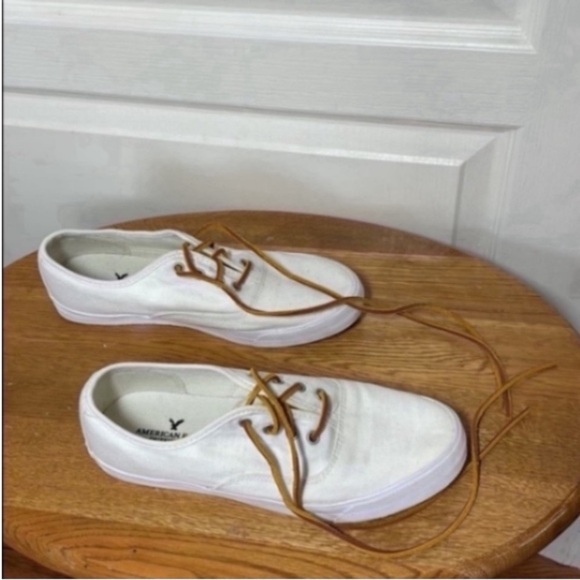 American Eagle White Sneakers Oxford Rawhide Ties Low Top Shoes Preppy 9 Casual - Picture 3 of 16